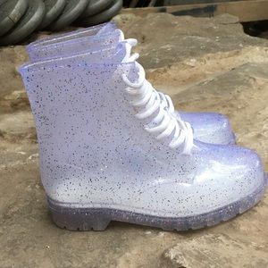 Urban Outfitters clear glitter combat boots